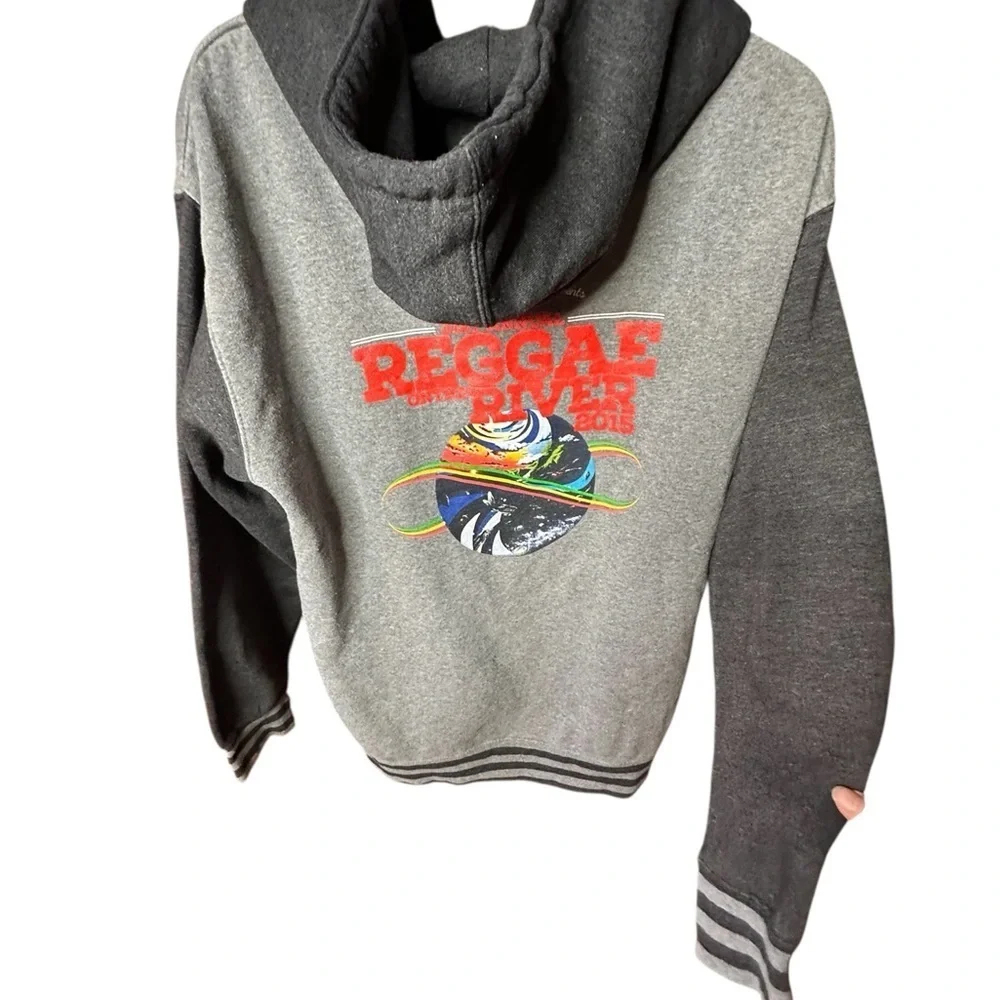 Gray and Black 2 tone Large  Reggae on the River  Zip-Up Hoodie